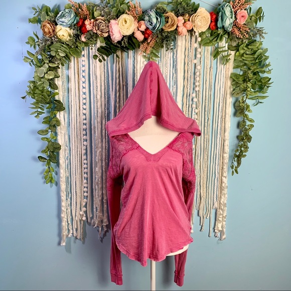 Free People Crochet Detail Hooded Top Small - Picture 1 of 6